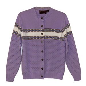 Women's Vintage 70s Jersild 100% Wintuk Lavender Cardigan Sweater EUC Sz 38 S